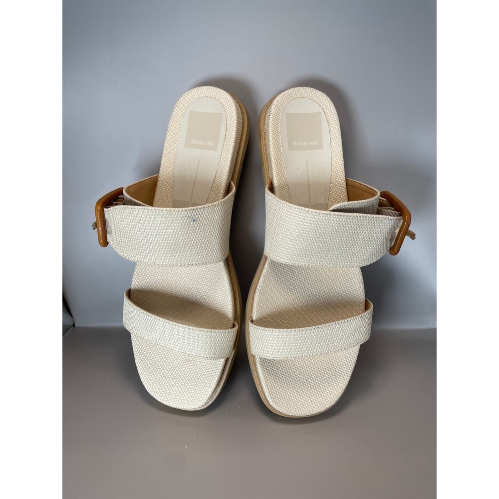 Dolce Vita Giana Ivory‎ Woven Buckle Slide Sandals Womens 8M Cream Flat Shoes